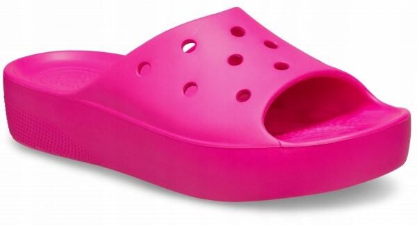 Klapki Dla Dorosłych Crocs Classic Platform Slide. Czerwone klapki Crocs, bez wzorów, z materiału, bez obcasa. Za 139.99 zł.