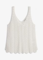 Top dzianinowy. Zielone topy bonprix, bez wzorów, z dzianiny, bez kołnierzyka, bez ramiączek. Za 59.99 zł.