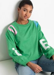 Bluza oversize z miękkiej mieszanki bawełny. Zielone bluzy sportowe bonprix, bez wzorów, z bawełny, bez kaptura. Za 99.99 zł.