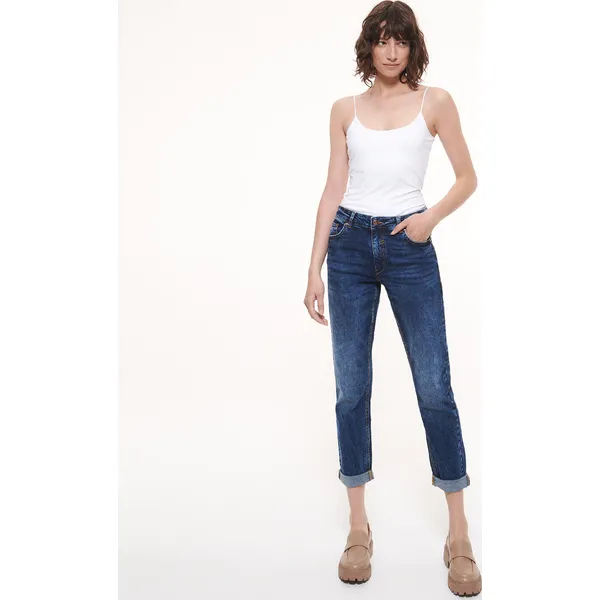 Jeansy boyfriend slim - granatowy. Niebieskie jeansy Reserved, bez wzorów. W wyprzedaży za 79.99 zł.