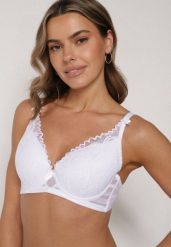 Biały Biustonosz Koronkowy z Kokardkami Themikaia. Białe biustonosze Born2be, bez wzorów, z jeansu. Za 39.99 zł.