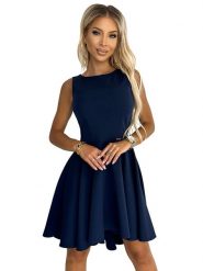 Numoco Sukienka w kolorze granatowym rozmiar: XL. Niebieskie sukienki Numoco, na imprezę, xl, bez wzorów, z asymetrycznym kołnierzem, bez ramiączek, mini, asymetryczne. Za 171.68 zł.