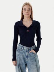 Tommy Jeans Sweter DW0DW22036 Granatowy Slim Fit. Niebieskie swetry Tommy Jeans, m, bez wzorów, z bawełny, bez ramiączek. Za 369.99 zł.