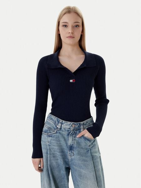 Tommy Jeans Sweter DW0DW22036 Granatowy Slim Fit. Niebieskie swetry Tommy Jeans, m, bez wzorów, z bawełny, bez ramiączek. Za 225.99 zł.