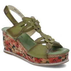 Zielone Sandały Laura Vita Eleganckie Obuwie Damskie. Zielone sandały Laura Vita, bez wzorów, eleganckie, bez obcasa, na koturnie, bez zapięcia. Za 329.00 zł.