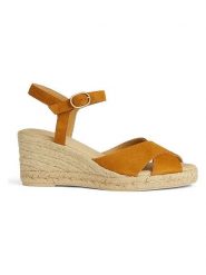 Geox Skórzane sandały "Gelsa" w kolorze jasnobrązowym rozmiar: 37. Brązowe sandały Geox, bez wzorów, z otwartym noskiem, bez obcasa, na koturnie, bez zapięcia. Za 217.99 zł.