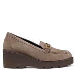 Półbuty Geox. Brązowe czółenka Geox, bez wzorów, bez obcasa, na koturnie, bez zapięcia. Za 589.99 zł.