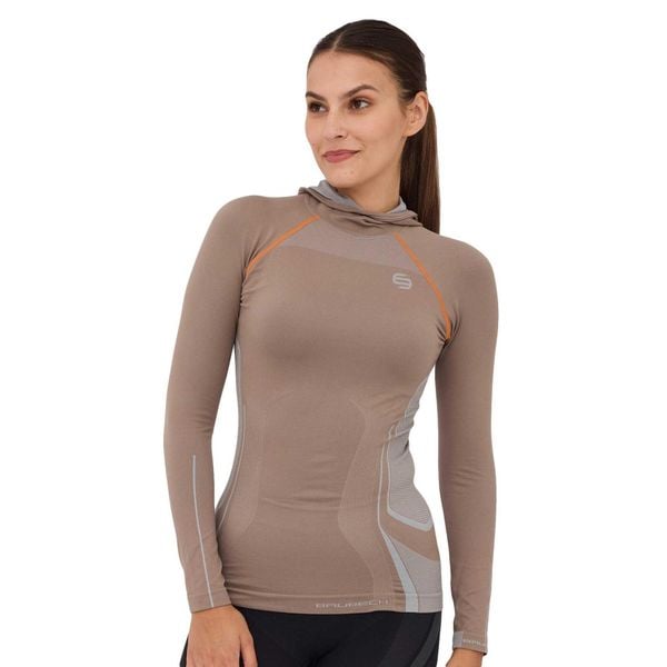 Bluza damska z kapturem Brubeck FITNESS. Brązowe bluzy Brubeck, bez wzorów, z elastanu, z kapturem. W wyprzedaży za 67.99 zł.
