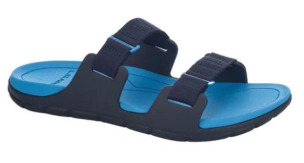 Klapki plażowe Sandal Way Slide MBAB. Niebieskie klapki Lizard, bez wzorów, ze skóry, bez obcasa. Za 86.30 zł.