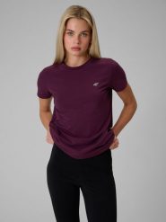 4F T-shirt regular gładki damski - fioletowy L. Fioletowe t-shirty 4f, l, bez wzorów, z bawełny, bez kołnierzyka, bez ramiączek. Za 49.99 zł.