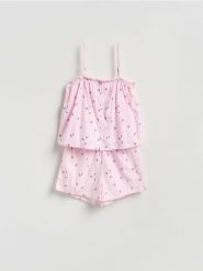 Wzorzysta piżama dwuczęściowa - lawendowy. Fioletowe piżamy Reserved, bez wzorów, z bawełny, bez ramiączek. Za 99.99 zł.