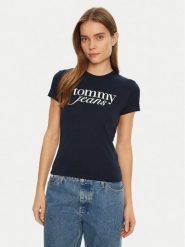 Tommy Jeans T-Shirt Essential DW0DW19447 Granatowy Slim Fit. Niebieskie t-shirty Tommy Jeans, xs, bez wzorów, z bawełny, bez kołnierzyka, bez ramiączek. Za 79.99 zł.