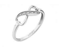 Pierścionek z białego złota z diamentami - serce, nieskończoność - 0,02 ct - próba 375. Białe pierścionki Apart, z diamentem, złote. Za 1,149.00 zł.