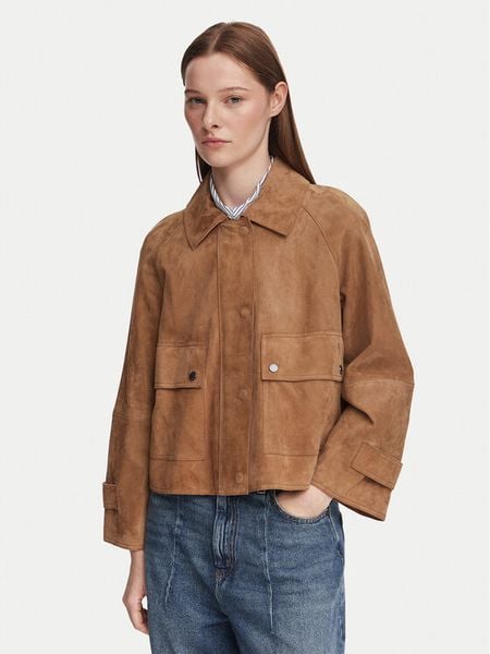 Weekend Max Mara Kurtka skórzana Abito 2625446061 Brązowy Regular Fit. Brązowe kurtki Weekend Max Mara, bez wzorów, ze skóry, bez kaptura. Za 2,784.00 zł.