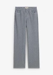 Dżinsy straight o luźnym kroju, high waist, w paski. Niebieskie jeansy bonprix, bez wzorów, z podwyższonym stanem. Za 74.99 zł.