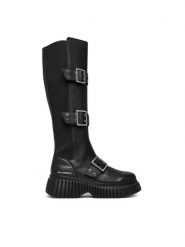 KARL LAGERFELD Kozaki Kreeper Wedge KL44490 Czarny. Czarne kozaki KARL LAGERFELD, ze skóry, bez obcasa, na płaskiej podeszwie, bez zapięcia. Za 1,599.00 zł.