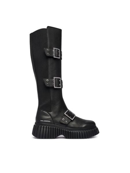 KARL LAGERFELD Kozaki Kreeper Wedge KL44490 Czarny. Czarne kozaki KARL LAGERFELD, ze skóry, bez obcasa, na płaskiej podeszwie, bez zapięcia. Za 1,599.00 zł.