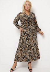 Czarno-Brązowa Sukienka Maxi w Abstrakcyjny Print Wiązana w Pasie Elennora. Czarne sukienki Born2be, na lato, l, bez wzorów, bez kołnierzyka, bez ramiączek, maxi. Za 99.99 zł.