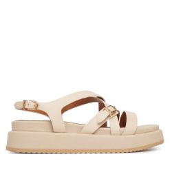 Sandały Tamaris. Białe sandały Tamaris, bez wzorów, bez obcasa, na płaskiej podeszwie, bez zapięcia. Za 329.99 zł.