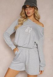 Szary Komplet Dresowy 2-Częściowy Bluza Krótsza i Luźne Spodenki Szorty Frania. Szare bluzy Renee, m, bez wzorów, z dresówki, bez kaptura. Za 44.99 zł.