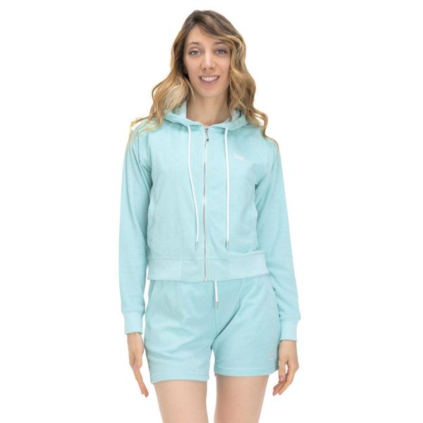 Damska bluza frotte Silence Work. Niebieskie bluzy LEONE 1947 APPAREL, l, bez wzorów, z tkaniny, bez kaptura. W wyprzedaży za 139.75 zł.