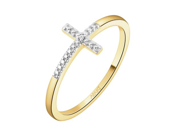 Pierścionek z żółtego złota z diamentem - krzyż - 0,003 ct - próba 375. Żółte pierścionki Apart, z diamentem, złote. Za 999.00 zł.