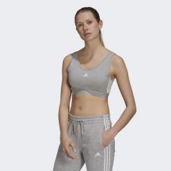 Essentials 3-Stripes Crop Top With Removable Pads. Białe topy Adidas, s, bez wzorów, bez kołnierzyka, bez ramiączek. Za 117.40 zł.