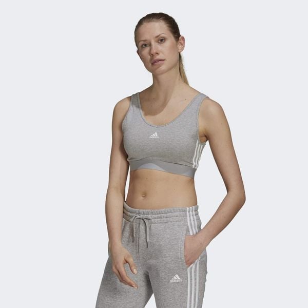 Essentials 3-Stripes Crop Top With Removable Pads. Białe topy Adidas, xs, bez wzorów, bez kołnierzyka, bez ramiączek. Za 128.55 zł.