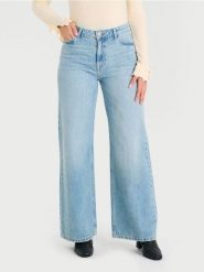 Jeansy wide leg z efektem sprania - turkusowy. Niebieskie jeansy Sinsay, l, bez wzorów. Za 69.99 zł.