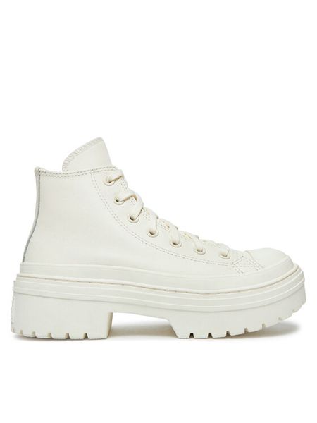 Converse Trzewiki Chuck Taylor All Star Lugged Heel Leather Platform A10370C Biały. Białe botki Converse, bez wzorów, ze skóry, bez obcasa, na płaskiej podeszwie, bez zapięcia. Za 469.99 zł.