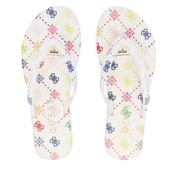 Japonki Guess. Białe klapki Guess, z aplikacjami, bez obcasa. Za 177.99 zł.