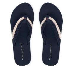 Japonki Tommy Hilfiger. Niebieskie klapki TOMMY HILFIGER, bez wzorów, bez obcasa. Za 229.99 zł.