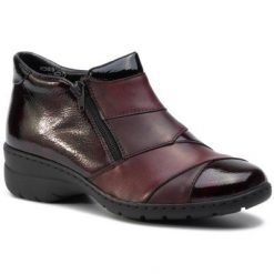 RIEKER L4373-35 Bordowy. Czerwone botki Rieker, bez wzorów, ze skóry, bez obcasa, bez zapięcia. Za 269.99 zł.