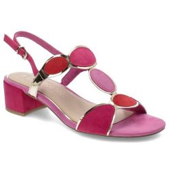 Różowe Sandały Marco Tozzi Eleganckie Obuwie Damskie. Czerwone sandały Marco Tozzi, bez wzorów, eleganckie, bez obcasa, na obcasie, bez zapięcia. Za 219.00 zł.