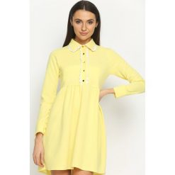 Żółta Sukienka Holiday. Żółte sukienki Born2be, s, bez wzorów, bez kołnierzyka, bez ramiączek, mini, koszulowe. Za 29.99 zł.