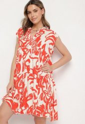 Pomarańczowa Bawełniana Sukienka z Abstrakcyjnym Wzorem Lioraia. Brązowe sukienki Born2be, na co dzień, l, bez wzorów, z bawełny, eleganckie, bez kołnierzyka, bez ramiączek, midi, proste. Za 39.99 zł.