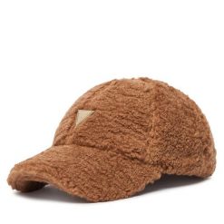 Czapka z daszkiem Guess. Brązowe czapki Guess, z aplikacjami. Za 264.99 zł.