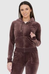 JUICY COUTURE Brązowa bluza damska rozpinana z weluru, Rozmiar M. Brązowe bluzy sportowe Juicy Couture, m, bez wzorów, z weluru, bez kaptura. W wyprzedaży za 309.99 zł.
