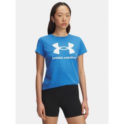 Koszulka T-Shirt Damski Sportowy Under Armour Rival Logo. Niebieskie koszulki sportowe Under Armour, bez wzorów, bez ramiączek, na fitness i siłownię. Za 99.99 zł.