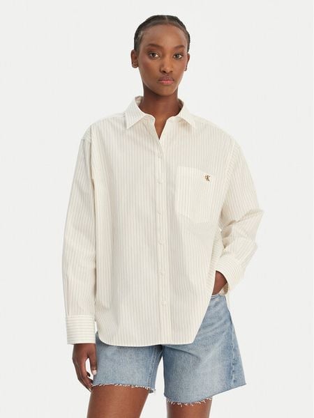Calvin Klein Jeans Koszula LV047F103G Beżowy Relaxed Fit. Brązowe koszule Calvin Klein Jeans, l, bez wzorów, z bawełny, bez kołnierzyka, bez ramiączek. Za 276.99 zł.