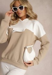 Beżowa Bawełniana Bluza z Kapturem i Łańcuszkiem Ambriella. Brązowe bluzy Renee, bez wzorów, z bawełny, z kapturem. Za 79.99 zł.