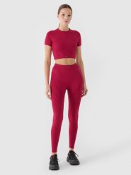 4F Legginsy treningowe z wysokim stanem damskie - czerwone M/L. Czerwone legginsy sportowe 4f, l, bez wzorów, z dzianiny, z podwyższonym stanem, na fitness i siłownię. Za 69.99 zł.