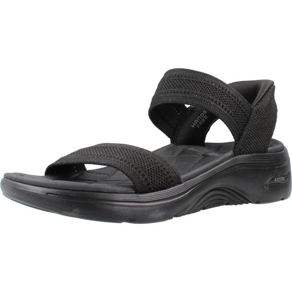 Sandały damskie, Slip-Ins: GO Walk Arch Fit 2.0 Sandal - Kennedy. Czarne sandały Skechers, bez wzorów, z materiału, sportowe, bez obcasa, bez zapięcia. Za 299.99 zł.