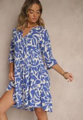 Niebieska Sukienka z Wiskozy o Rozkloszowanym Kroju w Abstrakcyjny Wzór Lirese. Niebieskie sukienki Renee, na co dzień, l, bez wzorów, z wiskozy, eleganckie, bez kołnierzyka, bez ramiączek, mini, rozkloszowane. Za 89.99 zł.