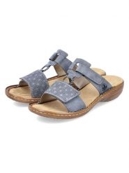 Rieker Klapki w kolorze błękitnym rozmiar: 40. Niebieskie klapki Rieker, bez wzorów, z otwartym noskiem, bez obcasa, na koturnie. Za 146.28 zł.