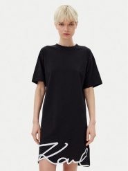 KARL LAGERFELD Sukienka codzienna A1W13001 Czarny Regular Fit. Czarne sukienki KARL LAGERFELD, na co dzień, l, bez wzorów, z bawełny, bez kołnierzyka, bez ramiączek, proste. Za 609.99 zł.