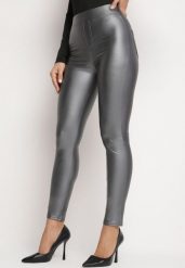 Ciemnoszare Legginsy z Ekoskóry z Wysokim Stanem i Wsuwanymi Kieszeniami Rievalia. Szare legginsy Born2be, l, bez wzorów, z jeansu, z podwyższonym stanem. Za 29.99 zł.