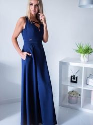 Sukienka Model Lucy 2 Navy - Jersa. Niebieskie sukienki Jersa, plus size, bez wzorów, wizytowe, bez kołnierzyka, plus size, bez ramiączek, maxi, dopasowane. Za 668.78 zł.