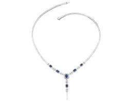 Naszyjnik z białego złota z diamentami i szafirami - 42 cm - próba 750. Białe naszyjniki Apart, z diamentem, złote. Za 24,990.00 zł.