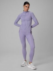 Legginsy treningowe szybkoschnące damskie z kieszeniami. Fioletowe legginsy 4f, l, bez wzorów, z dzianiny, z podwyższonym stanem, długie. Za 179.99 zł.